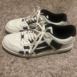 AMIRI Colorblock Low Top Lace Up Leather Sneakers White Black Rubber Outsole Men