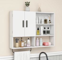 Bathroom Wall Cabinet, Medicine Cabinet with 2 Doors, White
