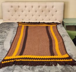 Handmade 1970s Crochet Afghan Throw Blanket