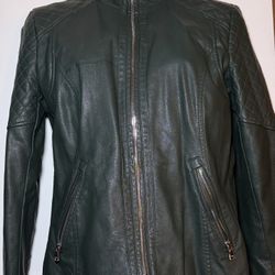 GUESS Dark Green Faux Leather Quilted Moto Jacket Small