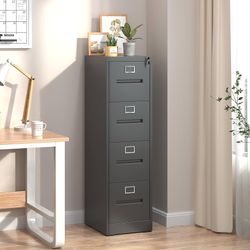 V296-File Cabinet, 4 Drawers Vertical File Cabinets with Lock for Home Office,Heavy Duty Office Steel Filing Cabinet for Hanging Letters/Legal/A4, Ass