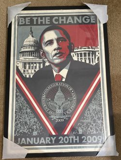 Framed Shepard Fairey “Be the Change” Obama Inauguration Poster 2009