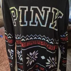 🥰 ❤️  NEW & GORGEOUS.... NAVY BLUE  LONG SLEEVED VICTORIA'S SECRET PINK BLING! SIZE:MEDIUM- LARGE ..$20!!!!!🩷