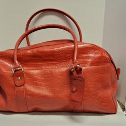 Bath And Body Works Red Faux Leather Croc Print Duffel Bag. 