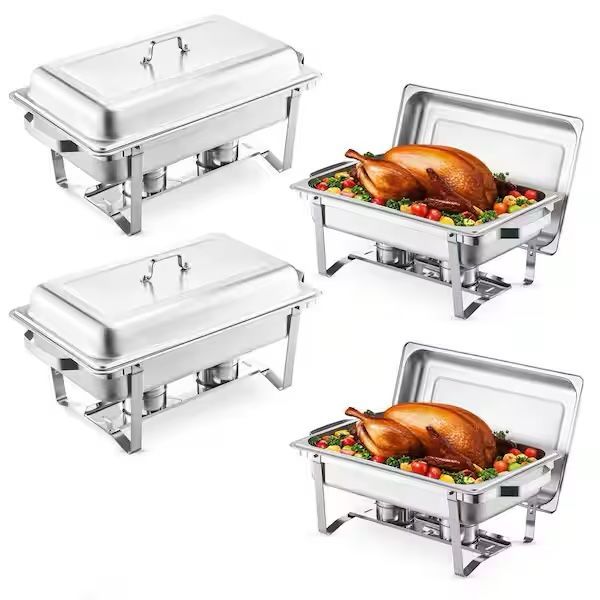 Chafing Dish Buffet Set, 8 qt. 4-Pack, Silver, Stainless Steel Chafing Dishes and Accessories,  Catering Warmer 