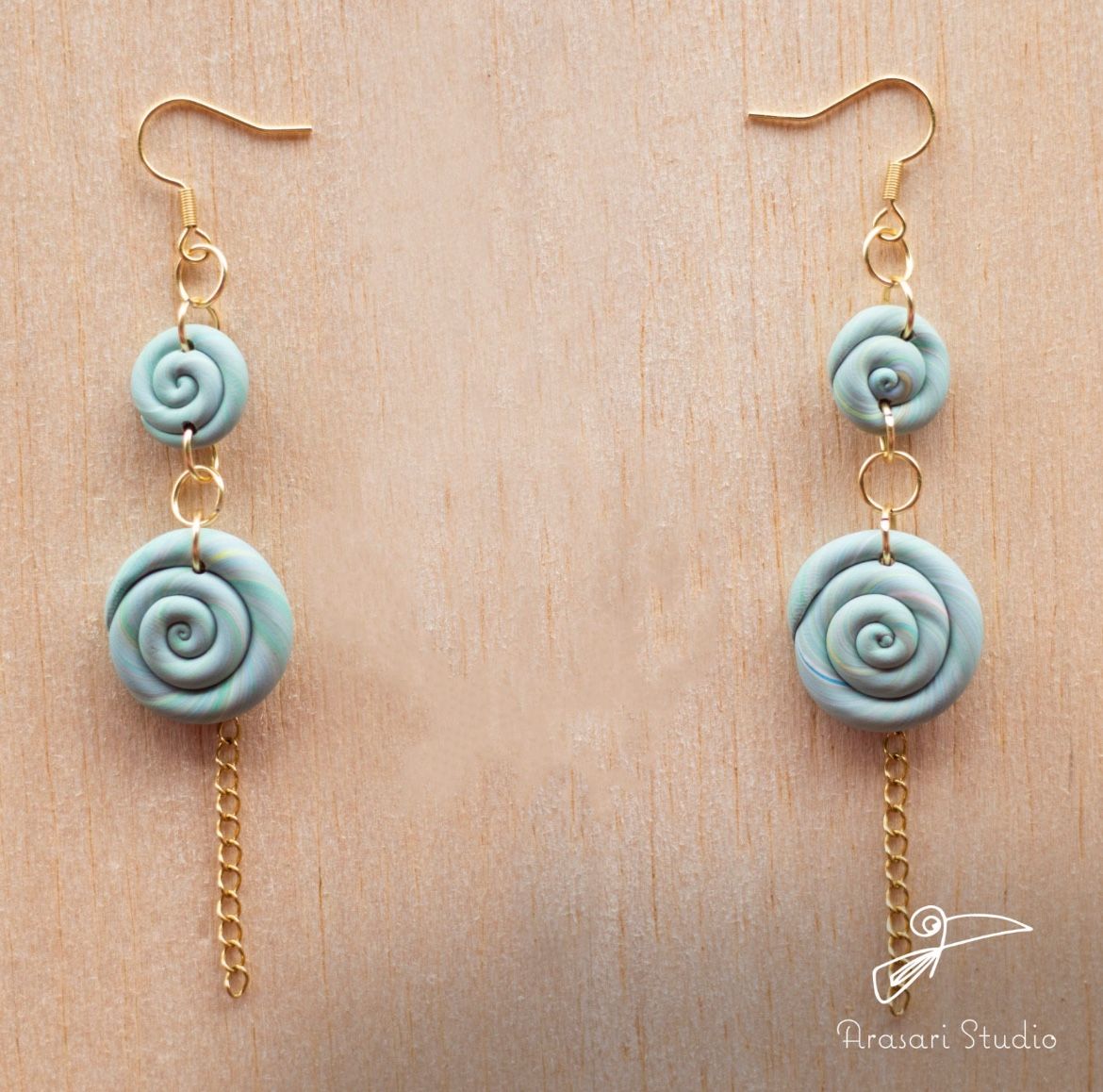 Spiral Turquoise Polymer Clay Earrings