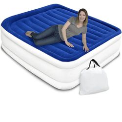 Queen Air Mattress with Built in Pump - 15" Luxury Size Self-Inflating Blow Up Mattress with Neck Support - Inflatable Air Bed for Portable Travel & H