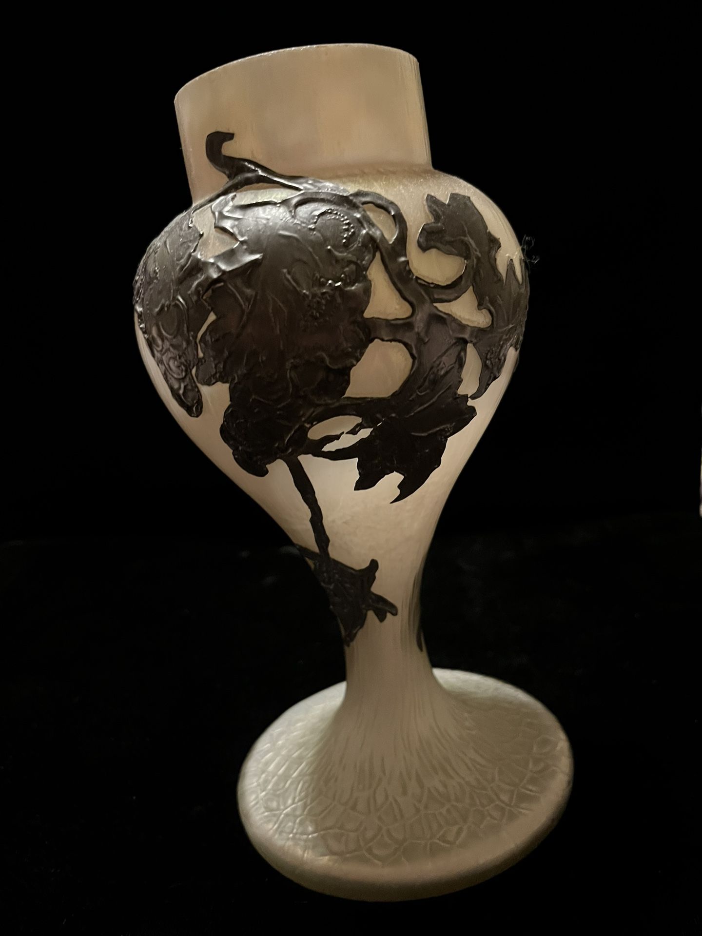 Vintage Art Deco Vase Cameo Glass With Silver Leaves