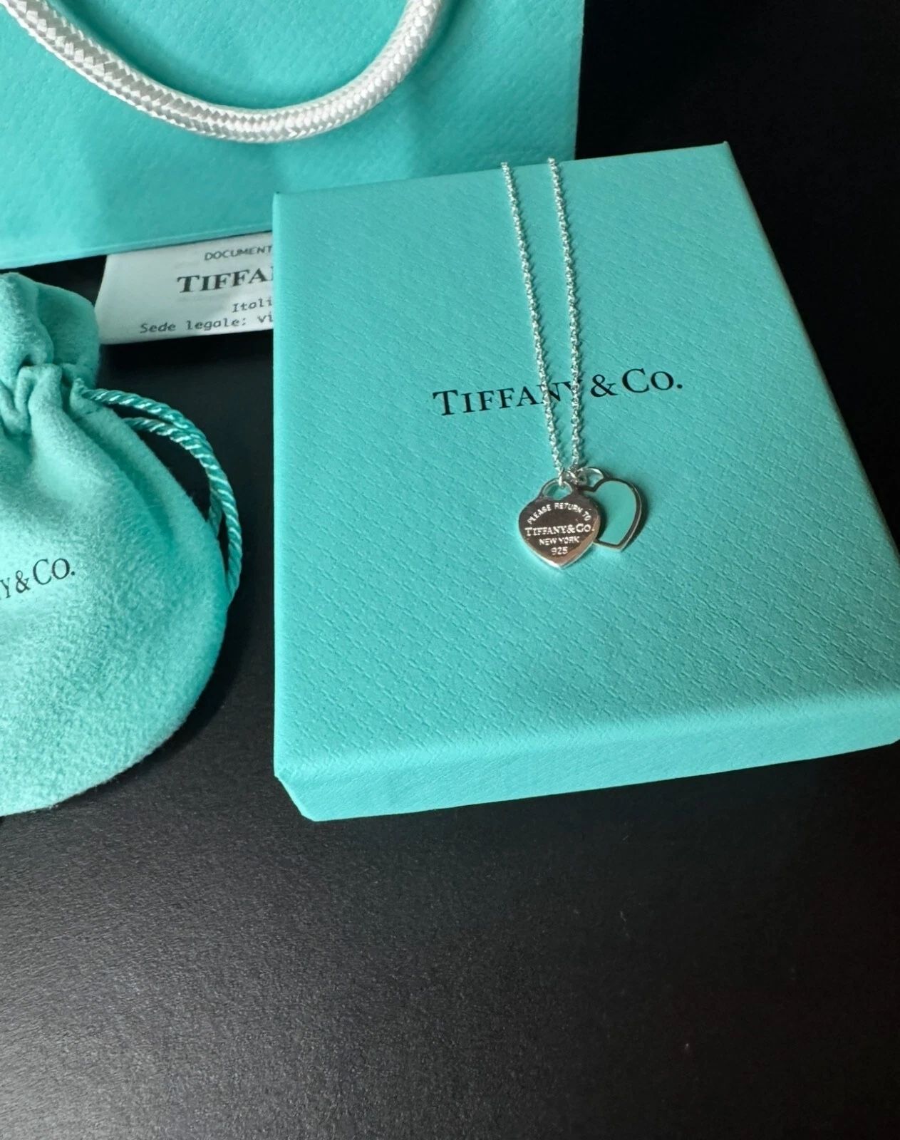 Original Silver Tiffany and Co Heart Tag Silver Necklace with Receipt-C