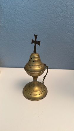 Antique Russian orthodox brass table-standing church censer or incense burner