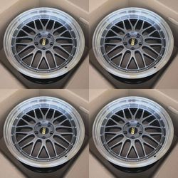 Set of 19" Inch BBS LM Style Wheels Rims 19x8.5/9.5 5x112 +33/+30 Hyper Black Machined Lip