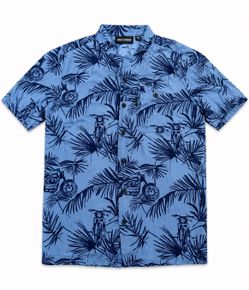 Harley-Davidson Button Up Shirt Mens Medium Blue Motorcycle Print Rayon Short Sleeve