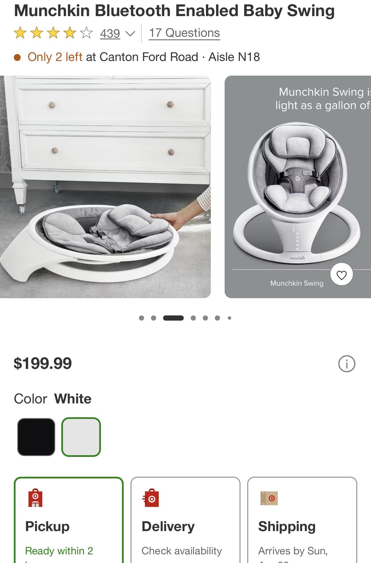 Munchkin Bluetooth Enabled Baby Swing