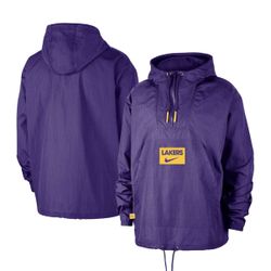 Nike Men's Purple Los Angeles Lakers Courtside Premium Club Anorak Quarter-Zip Hoodie Jacket XL
