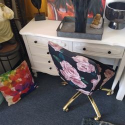 White Desk W/ Black Knobs With Chair