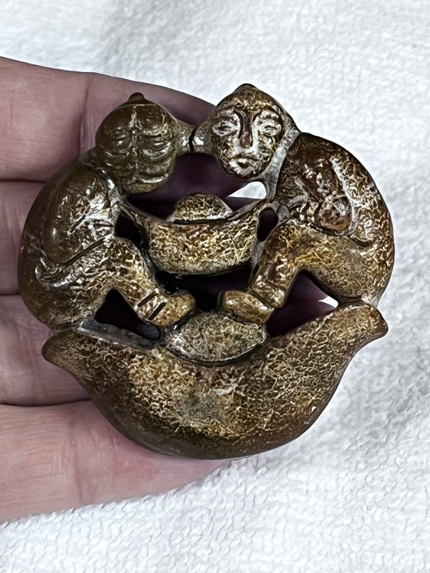 TWO MEN IGNOT PENDANT Yuan Boa Old Chinese Jade Double Sided Hand Carved #