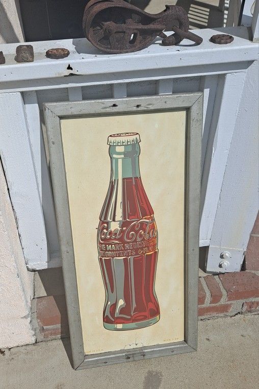 Original Coca Cola Sign With Original Wood Frame