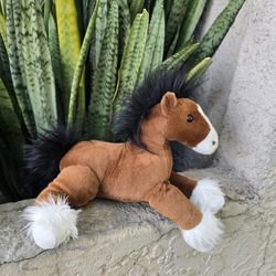 Aurora Flopsie Brown Plush Horse Black Mane White Furry Hooves 
