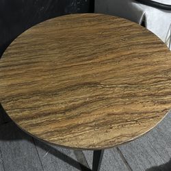 Round Marble-Top Side Table with Metal Base