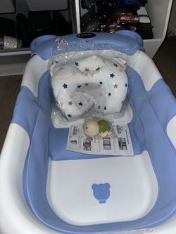 TPN Collapsible Baby Bathtub, Baby Bath Tub with Soft Cushion & Real-Time Thermometer, Baby Bathtub Infant to Toddler Tub (0-36 Months), Portable Newb