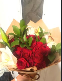 Red Rose and White Lily Bouquet