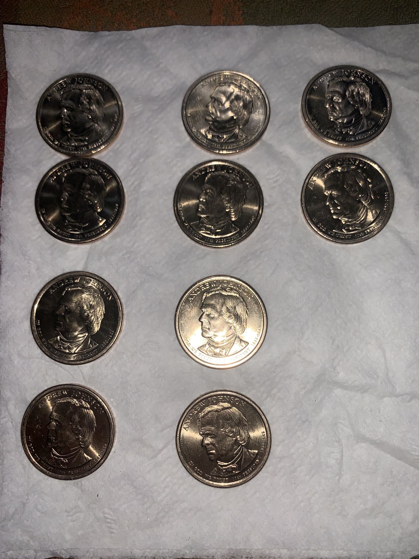 LOT OF 10: 2011-D Andrew Johnson Presidential $1 Coins (BU/UNC)