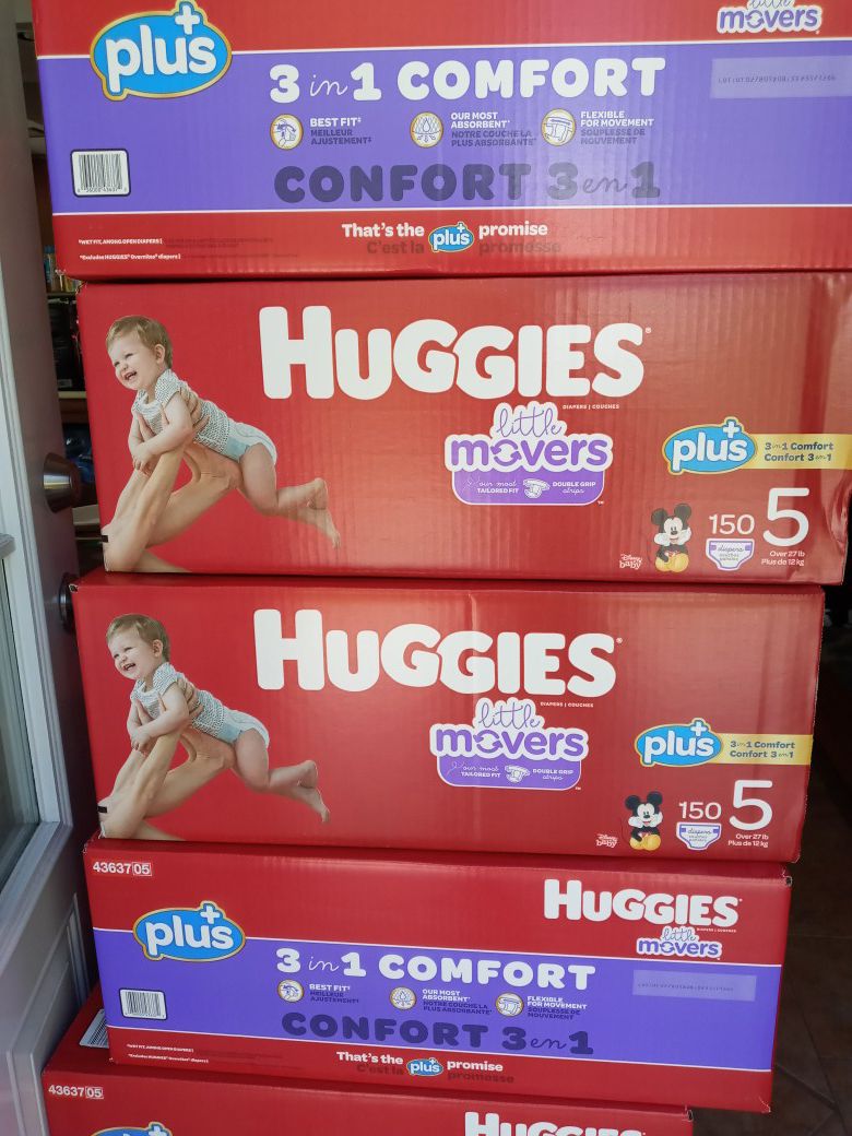 Huggies little movers size 5/150 diapers $47 a box