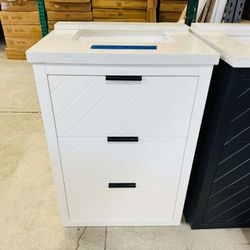 Brand New Bathroom Vanity “24” in white with 3 modern drawers and Marble Top in White  $349  