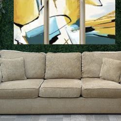 (FREE DELIVERY 🚚) Dark Beige Corduroy Ethan Allen Couch