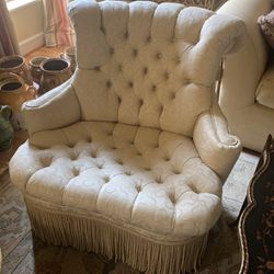 Light Beige/Gold Two Tufted Cushioned Accent Chairs 