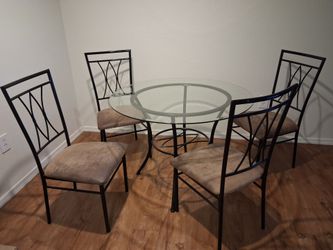 Round Glass Top Dining Table Set with 4 Chairs