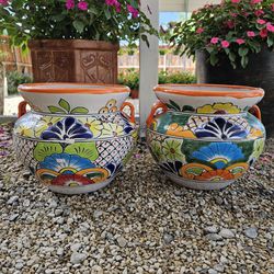 Orange Rim Talavera Clay Pots, Planters. Plants. Pottery $45 Cada Una