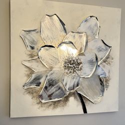 Stunning 3D Printed Metallic Floral Wall Art – Mixed Media Canvas
