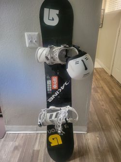 Burton Snowboard with Mission Bindings and Smith Helmet