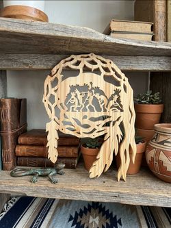 Wood Dreamcatcher Kokopelli Silhouette Plaque Native American Southwestern 14"