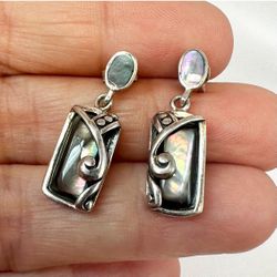 Sterling Silver Abalone Post Drop Earrings 