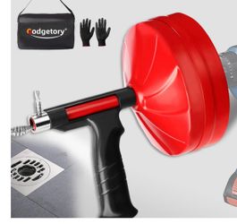 Drain Snake Auger, 50 Feet Flexible Plumbing Snake with 1/4" Drill Adapter, Manual or Drill Powered Drain Cleaner for Kitchen Sink, Bathroom & Shower 