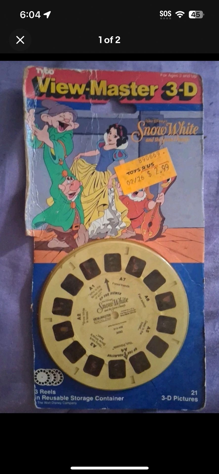 Sealed Disney Disney's Snow White 7 Dwarfs Cartoon Movie view-master Reels Pack