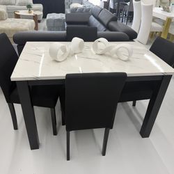 Dinning Set Faux Mármol With Black Chairs