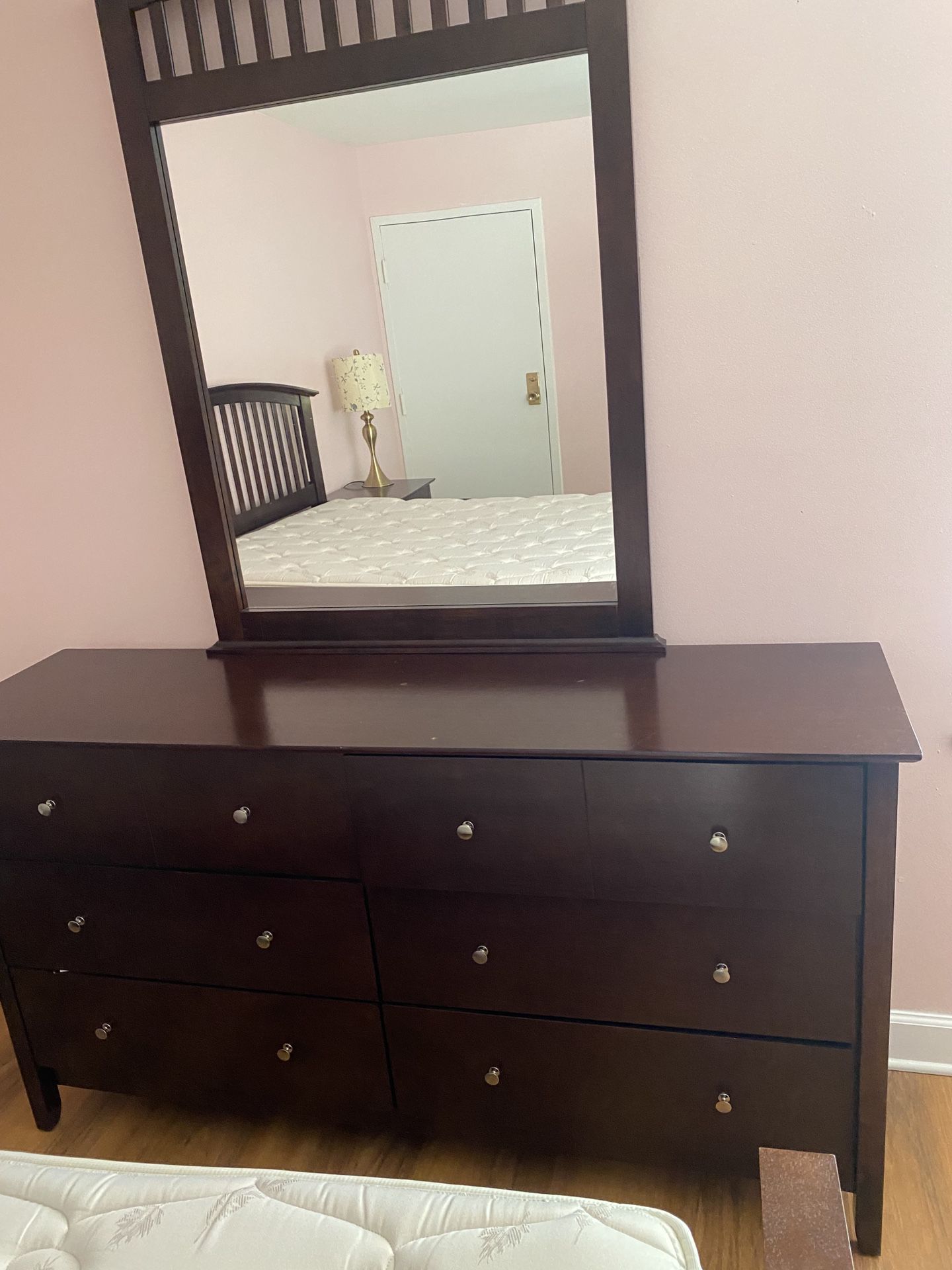 Wood Dresser with Mirror attached 6 Drawers