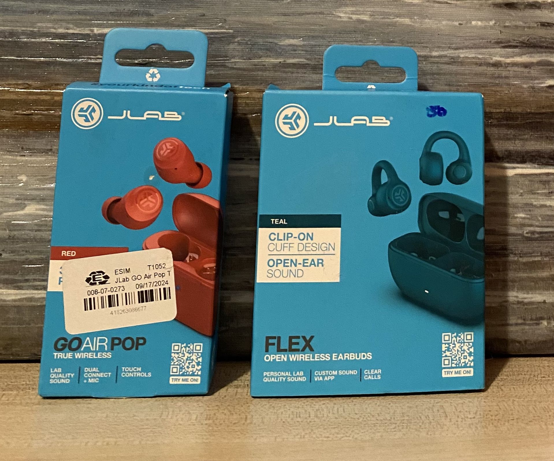 Jlab Teal Flex Wireless & Red Go Air POP Earbuds