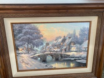 Beautiful Christmas Painting !!Original Thomas Kincade 18 By 27 With Frame And Certificate