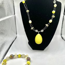 Yellow Beaded Necklace and Matching Bracelet Set