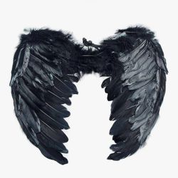 Feather Angel Wings Christmas Halloween Fancy Dress Costume Hen Night Party (Black, 65 * 45CM), only The wings.