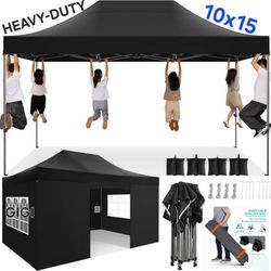 10x15 Heavy Duty Pop up Canopy Tent with 4 sidewalls Commercial Outdoor Canopy Wedding Party Tents for Wedding All Season Wind & Waterproof Gazebo