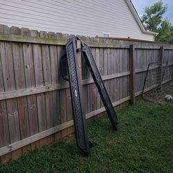 Black Go Rhino running boards for a 2021 Ford Ranger.  The length of the boards are 6ft 6in. Distance between mounts is 32 in. The center mount has be