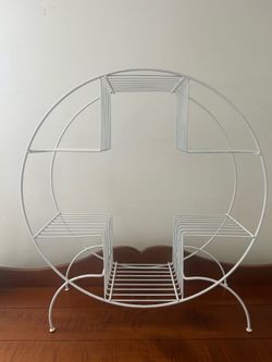 MCM Vintage White Metal Plant Stand, Shelf, etc 24” long x 26.5” tall x 9” depth some paint loss