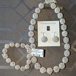 New Charter Club Shiny Silver Colored Jewelry Set