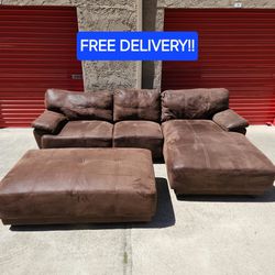 Large Microfiber Sofa with Chaise and Large Ottoman
