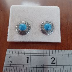 Vintage Sterling Silver And Turquoise Stud Earrings
